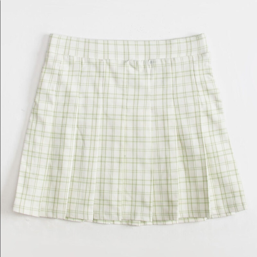 Full Tilt Green & Cream Plaid Pleated Tennis Skirt